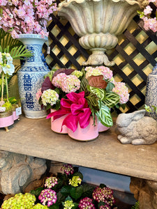 $275 Living Arrangement Flower Basket with Bow