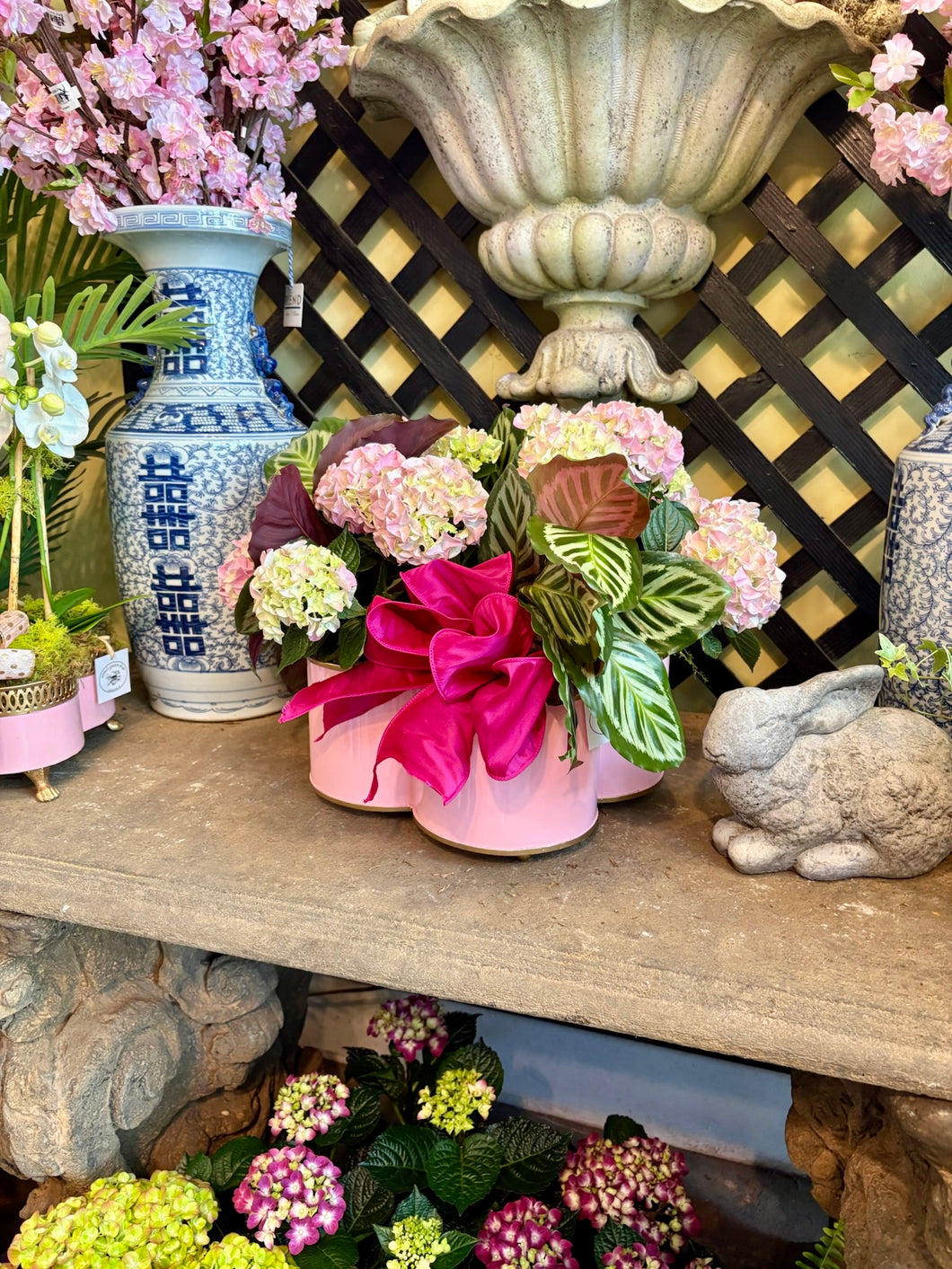 $275 Living Arrangement Flower Basket with Bow