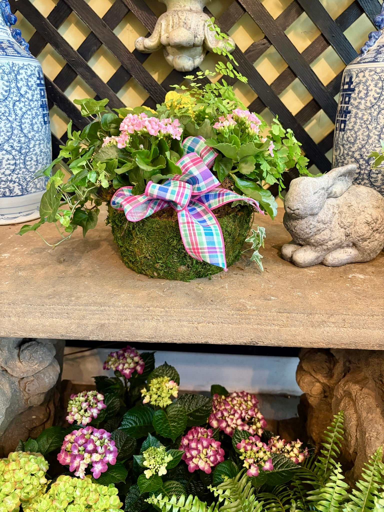 $100 Living Arrangement Flower Basket with Bow