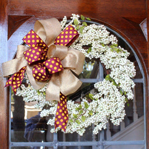 Game Day White Berry Wreath with Signature Team Triple Bow